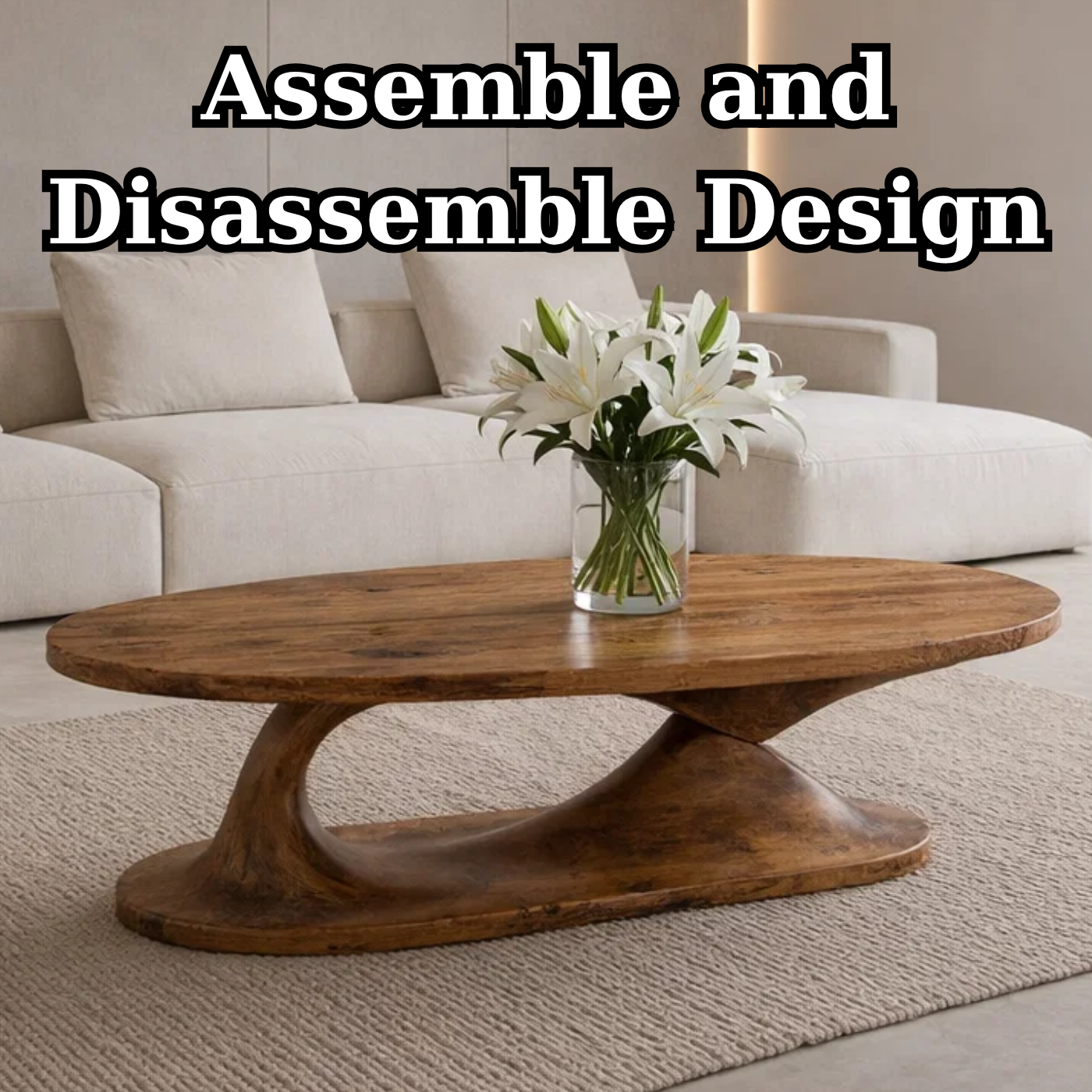Handcrafted Sculptural Solid Wood Coffee Table, Unique Organic Minimalist Center Table