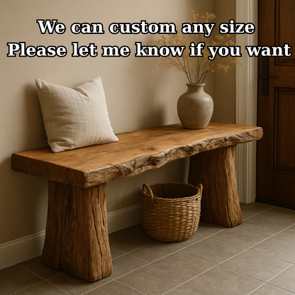 Handcrafted Solid Wood Rustic Bench – Natural Live-Edge Slab Entryway Seating Kitchnce