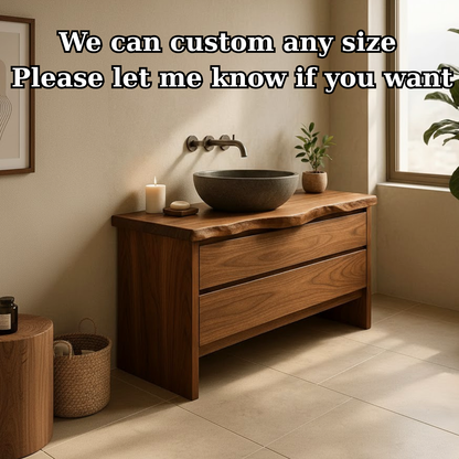 Handcrafted Solid Wood Bathroom Vanity with Live Edge Top - Rustic Modern Washstand Kitchnce