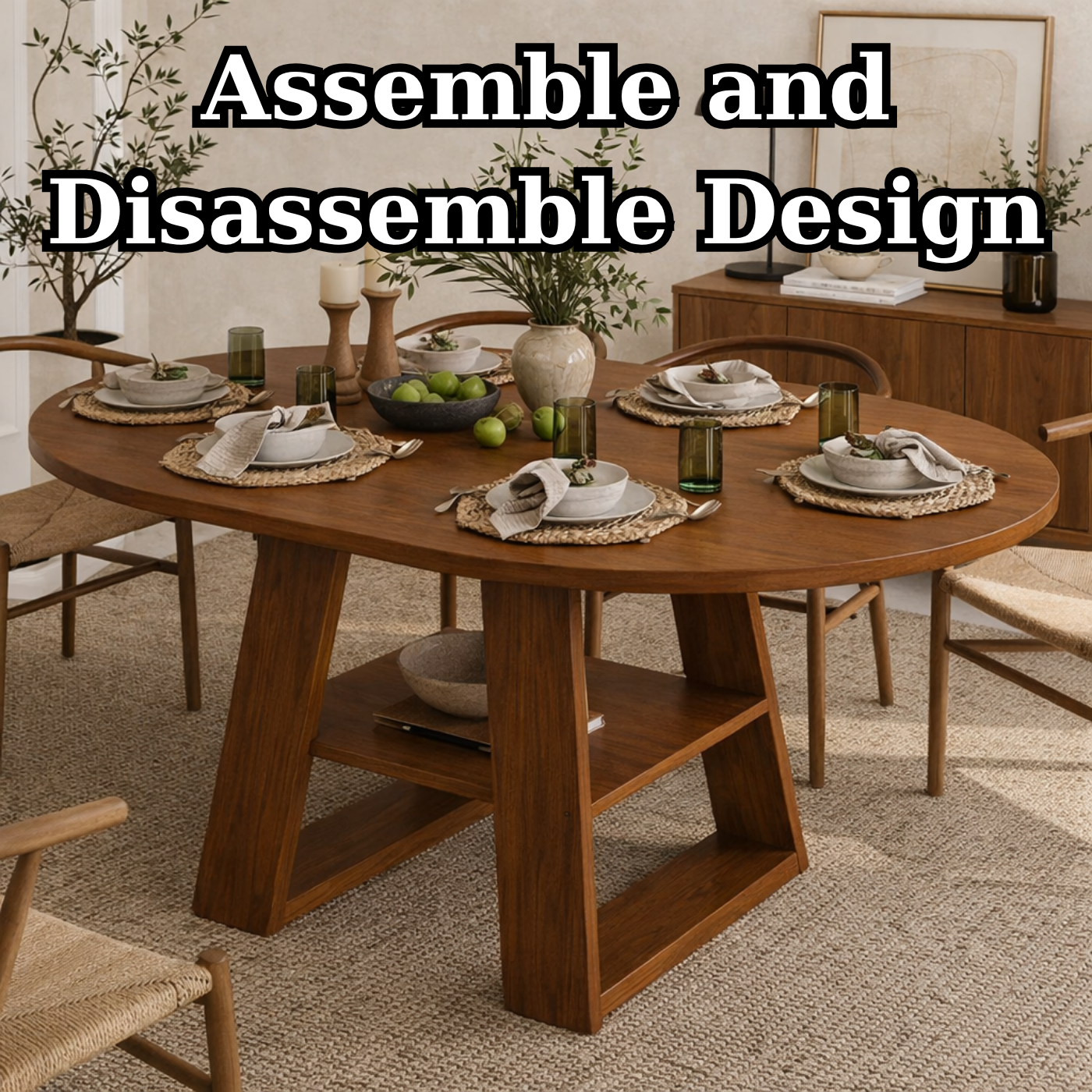Solid Wood Dining Table – Walnut Pedestal Table with Open Shelf Base