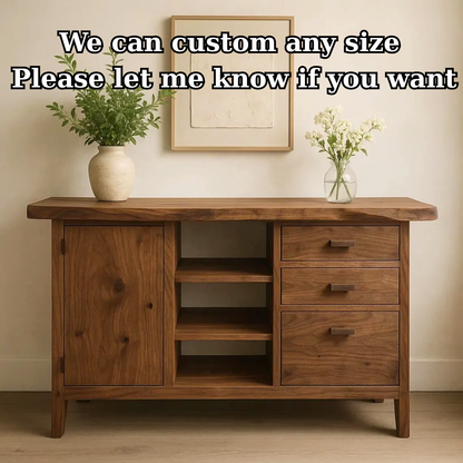 Handcrafted Solid Wood Console Table – Live-Edge Slab with Cabinet and Drawers Kitchnce