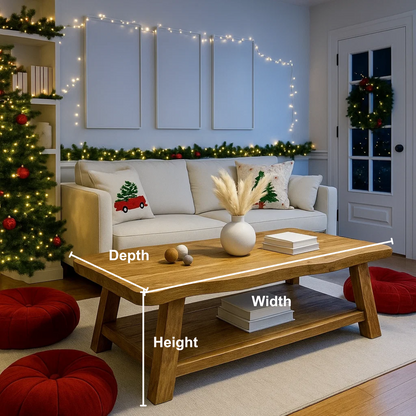 Handcrafted Solid Wood Coffee Table with Live Edge Design – Rustic Modern Center Table with Bottom Shelf for Cozy Holiday Living Rooms Kitchnce