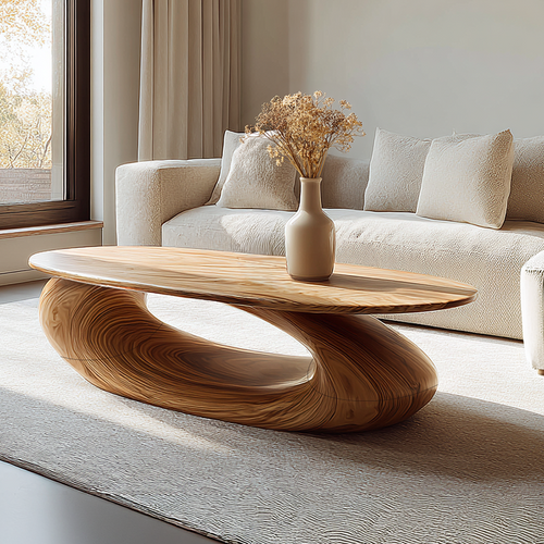 Flowing Sculptural Coffee Table with Continuous Curve Base