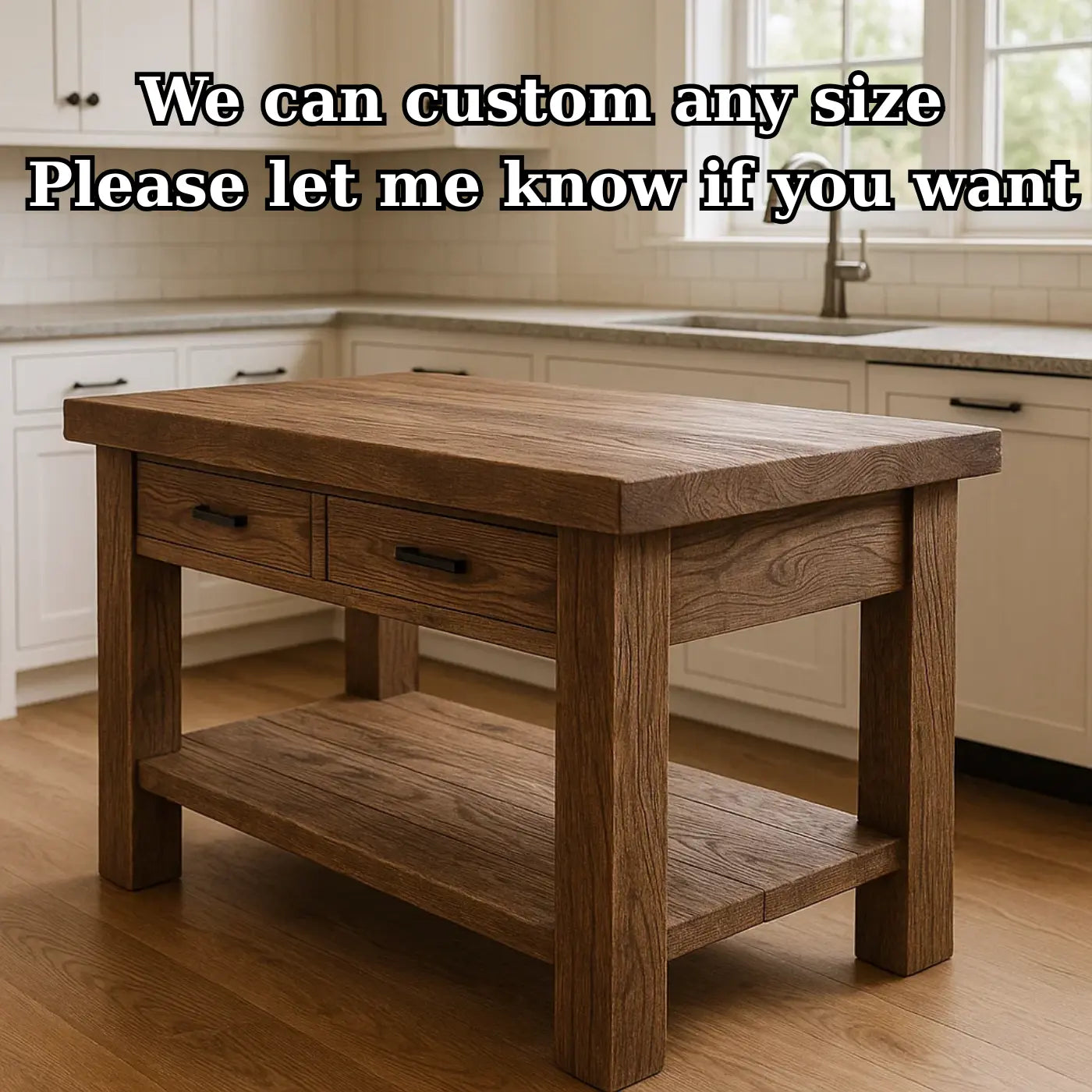 Handcrafted Solid Wood Kitchen Island - Rustic Live-Edge Counter & Storage Kitchnce