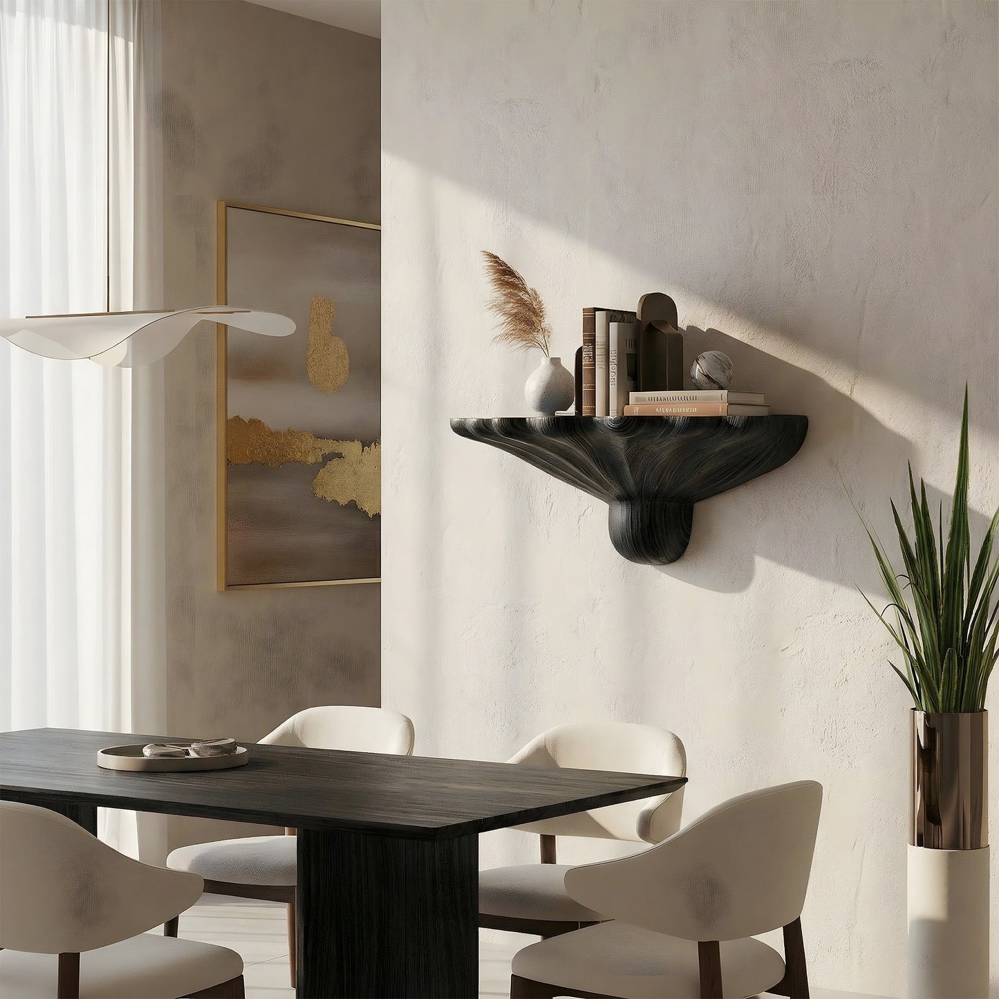Sculptural Wall-Mounted Sink in Natural Wood with Organic Carved Form