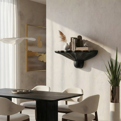 Sculptural Wall-Mounted Sink in Natural Wood with Organic Carved Form