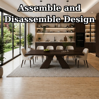 Solid Wood Dining Table with Sculptural X Base – Modern Walnut Rectangular Dining Table