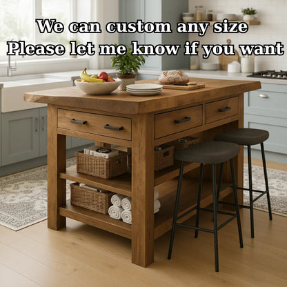 Handcrafted Solid Wood Kitchen Island - Rustic Top, Drawers & Open Shelving Kitchnce