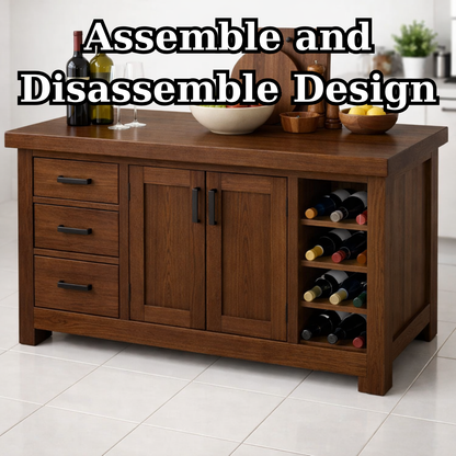 Solid Wood Kitchen Island with Wine Rack & Storage Drawers – Kitchen Storage Cabinet