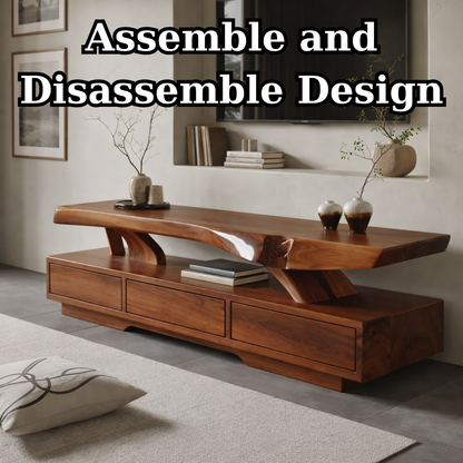 Solid Wood TV Stand with Live Edge Top – Modern Media Console Table