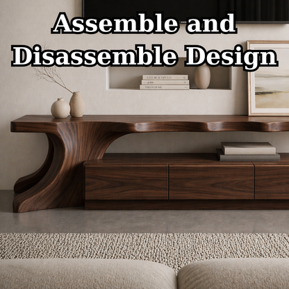 Solid Wood Sculptural TV Stand with Curved Base – Modern Media Console Table