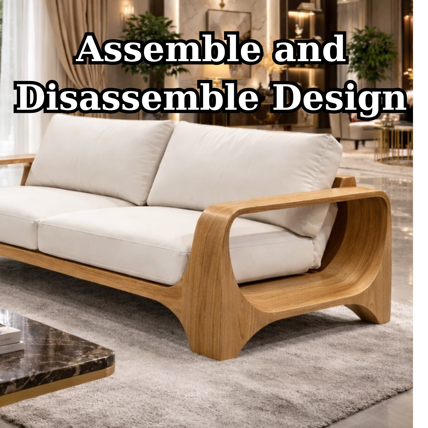 Modern Curved Solid Wood Frame Sofa