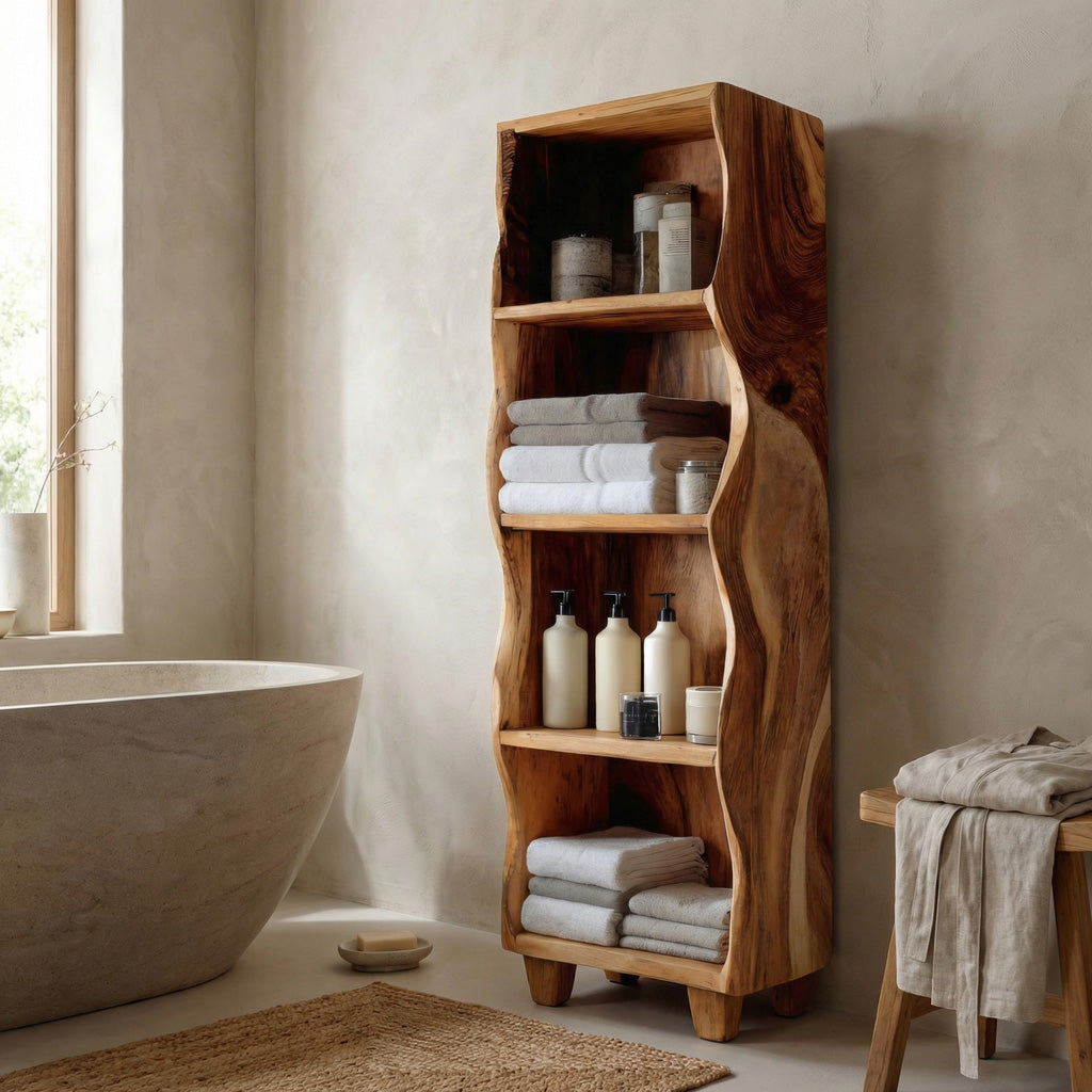 Modern Wooden Bathroom Cabinet With Flowing Edges