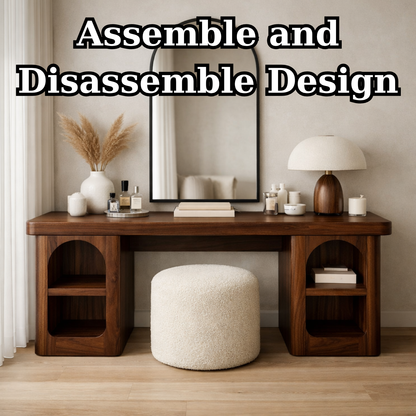Solid Wood Makeup Vanity Desk with Open Shelves – Modern Vanity Table