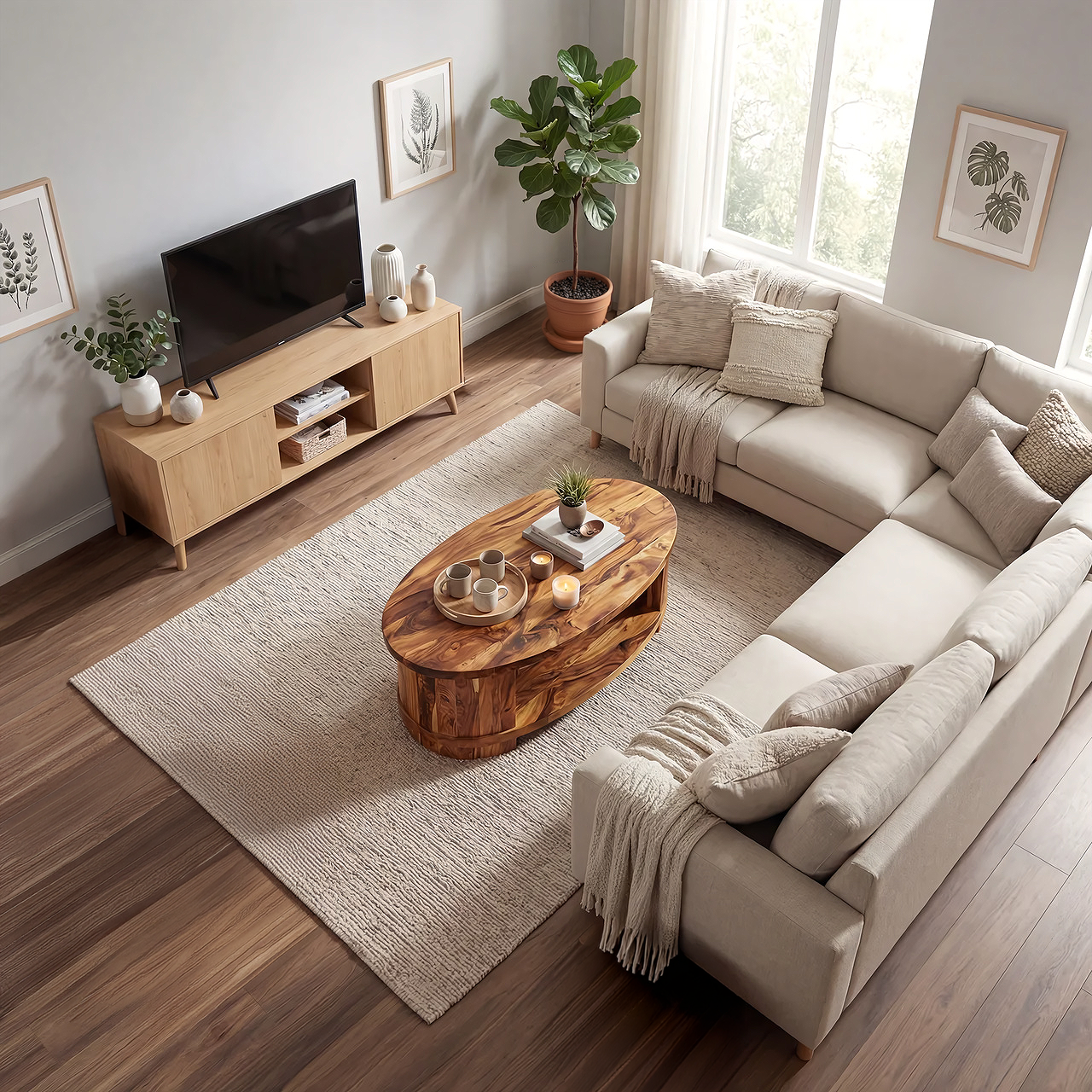 Oval Coffee Table with Curved Frame and Open Storage Shelf