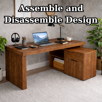Solid Wood L-Shaped Desk with Storage Cabinet – Modern Home Office Desk