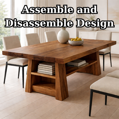 Solid Wood Dining Table with Storage Shelf – Modern Kitchen Dining Table