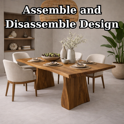 Solid Wood Dining Table with Live Edge Top and Sculptural Block Base