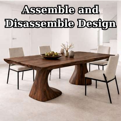 Solid Wood Live Edge Dining Table with Sculptural Organic Base