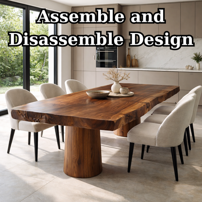 Solid Wood Live Edge Dining Table with Sculptural Pedestal Base