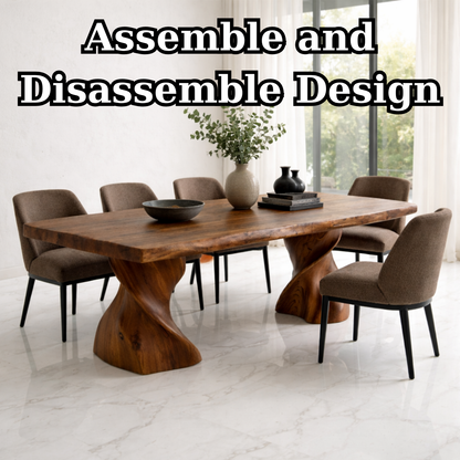 Solid Wood Dining Table with Live Edge Top and Sculptural Twist Base
