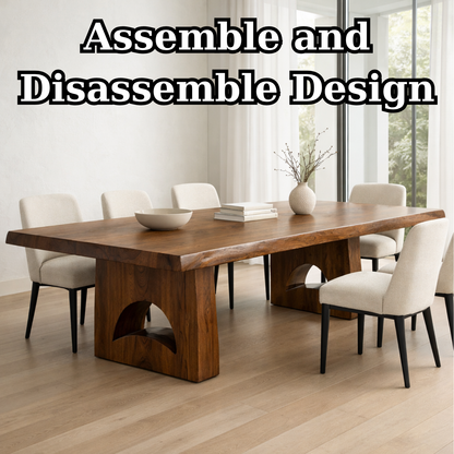 Solid Wood Dining Table with Live Edge Top and Sculptural Arch Base