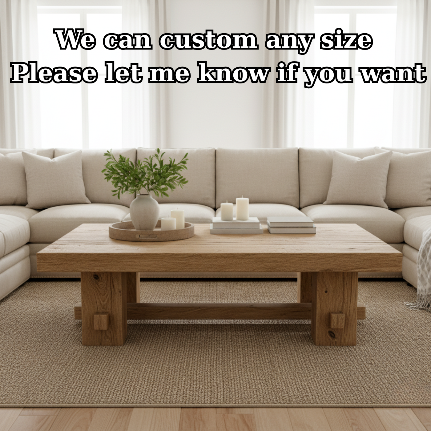 Handcrafted Solid Wood Coffee Table – Rustic Farmhouse Block Design for Living Room Kitchnce