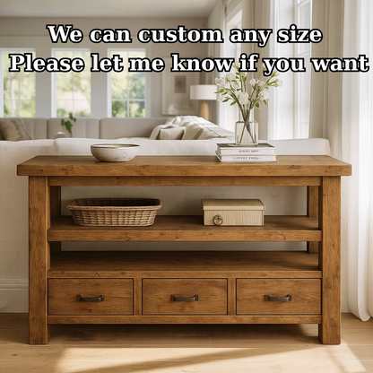Handcrafted Solid Wood Console Table – Farmhouse Style with Three Storage Drawers Kitchnce