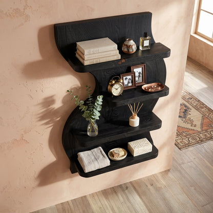 Vertical Wood Bathroom Wall Shelf With Open Storage