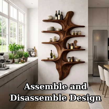 Sculptural Solid Wood Wall Shelf Kitchen Cabinet – Organic Live Edge Floating Storage