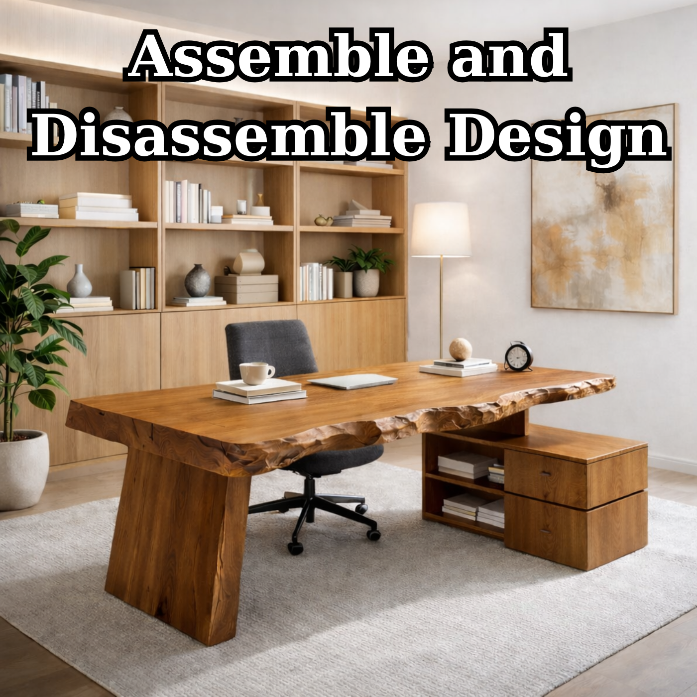 Solid Wood Live Edge Desk with Storage Cabinet – Rustic Modern Executive Office Desk