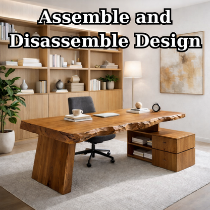 Solid Wood Live Edge Desk with Storage Cabinet – Rustic Modern Executive Office Desk
