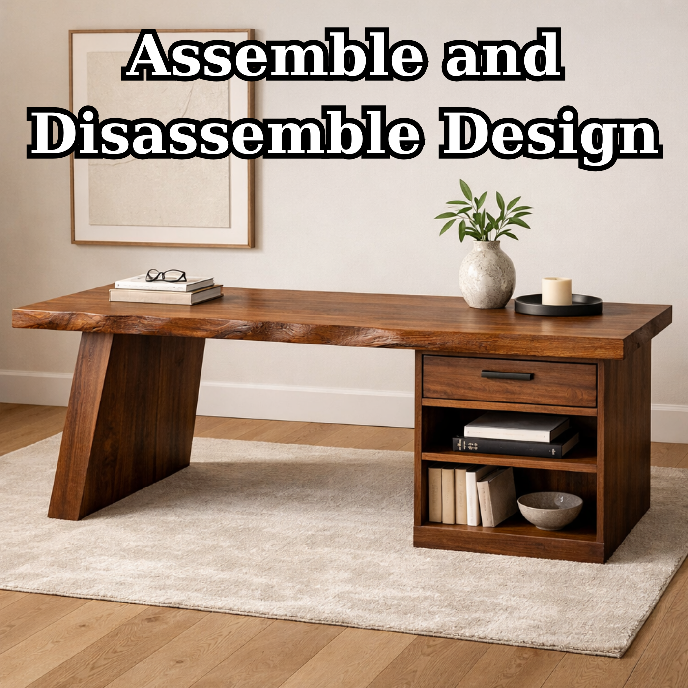 Solid Wood Desk with Drawer and Open Shelf Storage – Modern Rustic Design