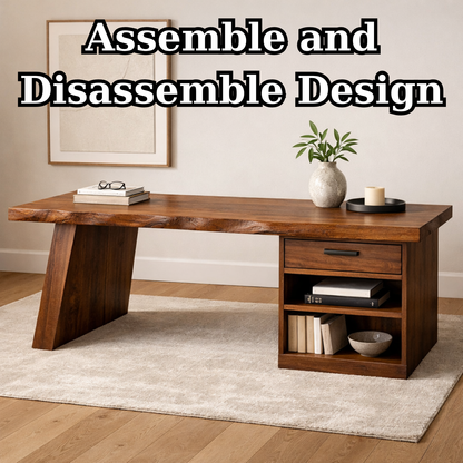 Solid Wood Desk with Drawer and Open Shelf Storage – Modern Rustic Design