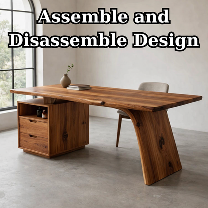 Solid Wood Desk with Live Edge Top and Integrated Drawer Storage
