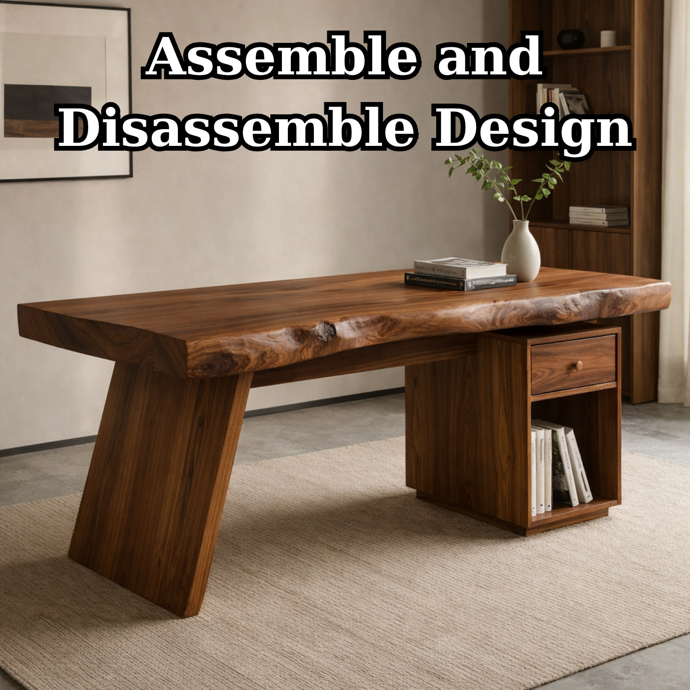Solid Wood Live Edge Desk with Drawer Storage – Rustic Modern Office Table