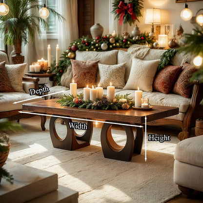Natural Wood Coffee Table with Dual Circular Open Frame Base
