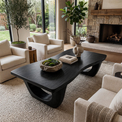 Live Edge Sculptural Coffee Table With Open Pedestal Base