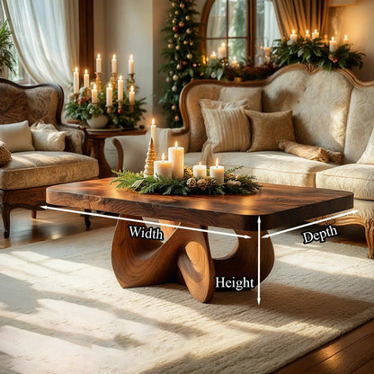 Square Natural Wood Coffee Table with Interwoven Sculptural Base