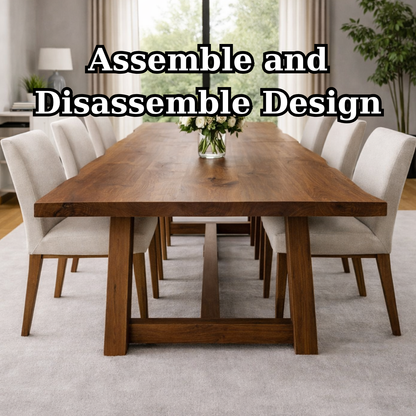 Solid Wood Dining Table with Trestle Base – Modern Farmhouse Walnut Table