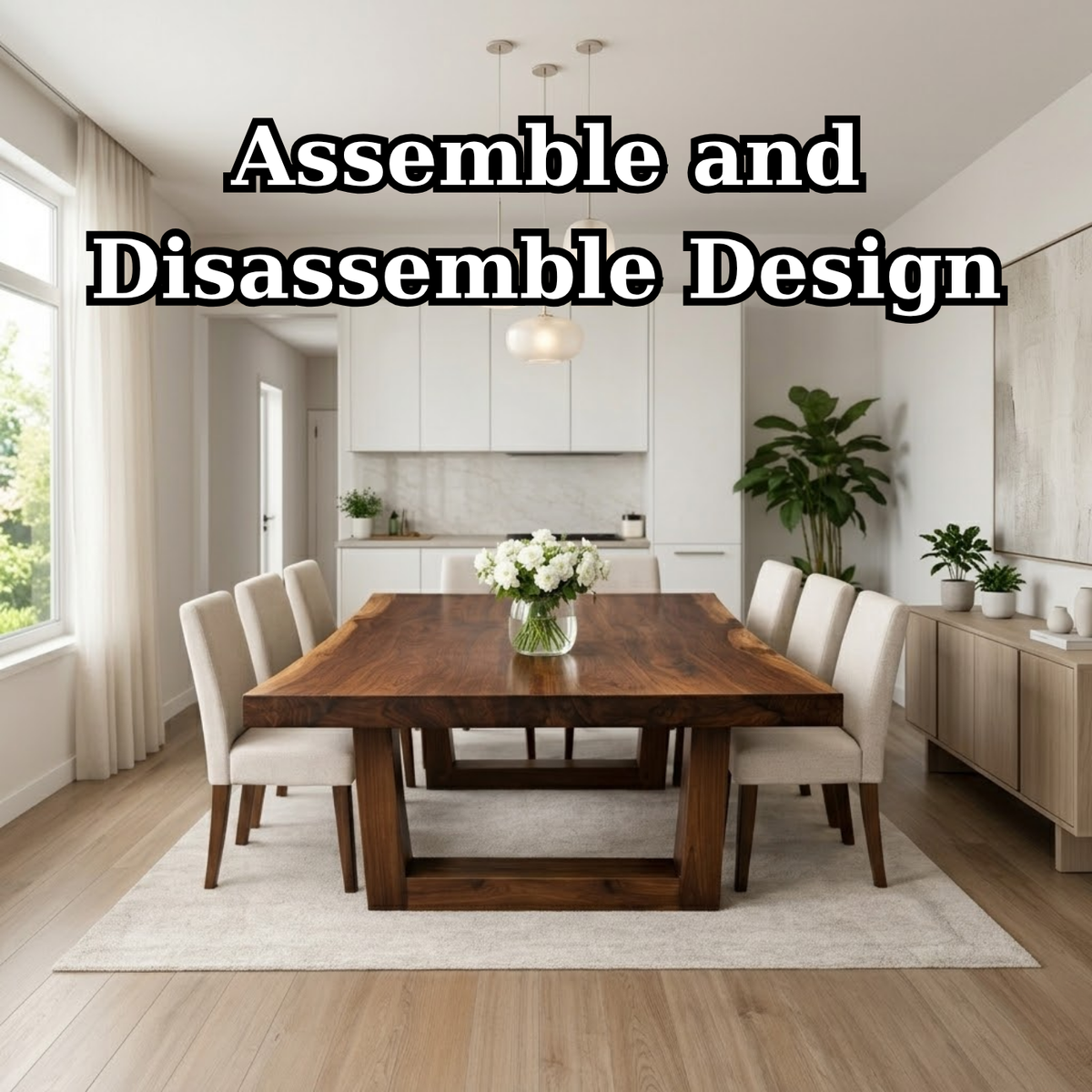 Solid Wood Dining Table with Thick Slab Top & Modern Farmhouse Base