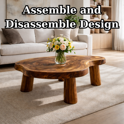 Live Edge Solid Wood Coffee Table with Chunky Legs in Warm Walnut Finish