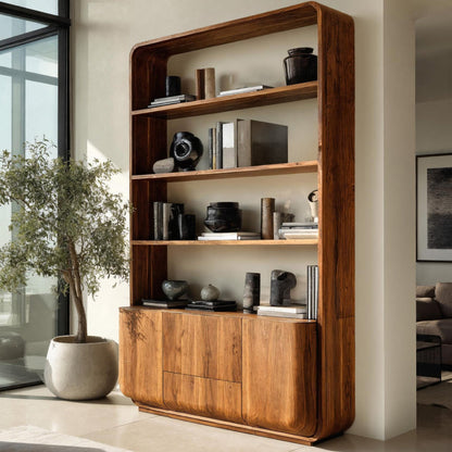 Modern Wooden Bookshelf With Round Edges For Living Room Kitchnce