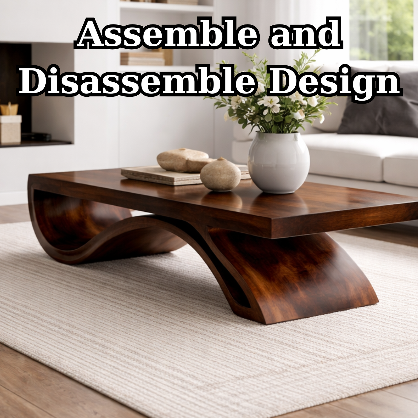 Solid Wood Coffee Table with Sculptural Base and Thick Slab Top