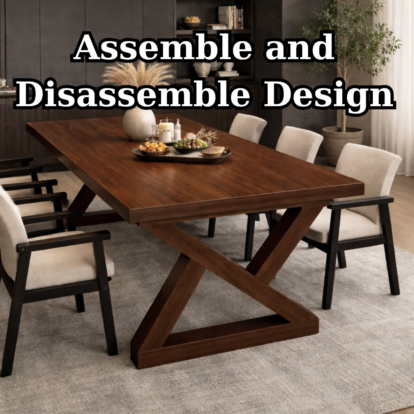 Modern Solid Wood Dining Table with X-Base Design