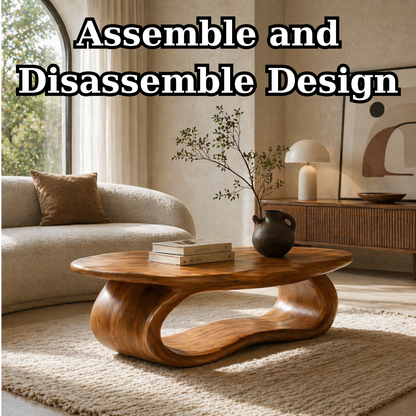 Solid Wood Coffee Table with Sculptural Loop Base and Organic Top