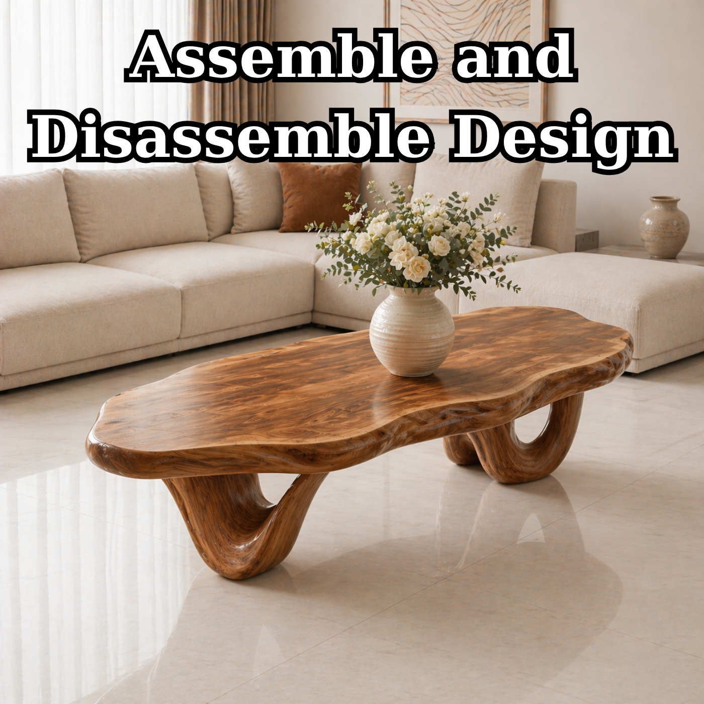 Solid Wood Coffee Table with Live Edge Top and Sculptural Loop Base