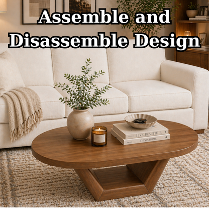 Solid Wood Coffee Table with Sculptural Base