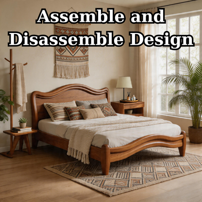 Modern Solid Wood Platform Bed with Curved Design
