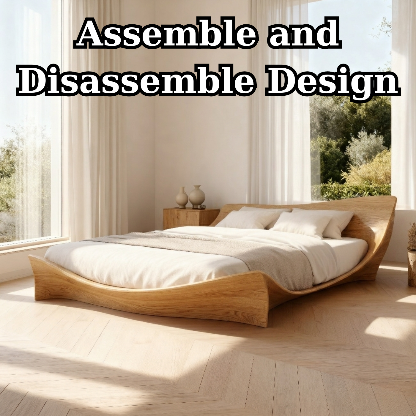 Solid Wood Platform Bed with Sculptural Curved Frame